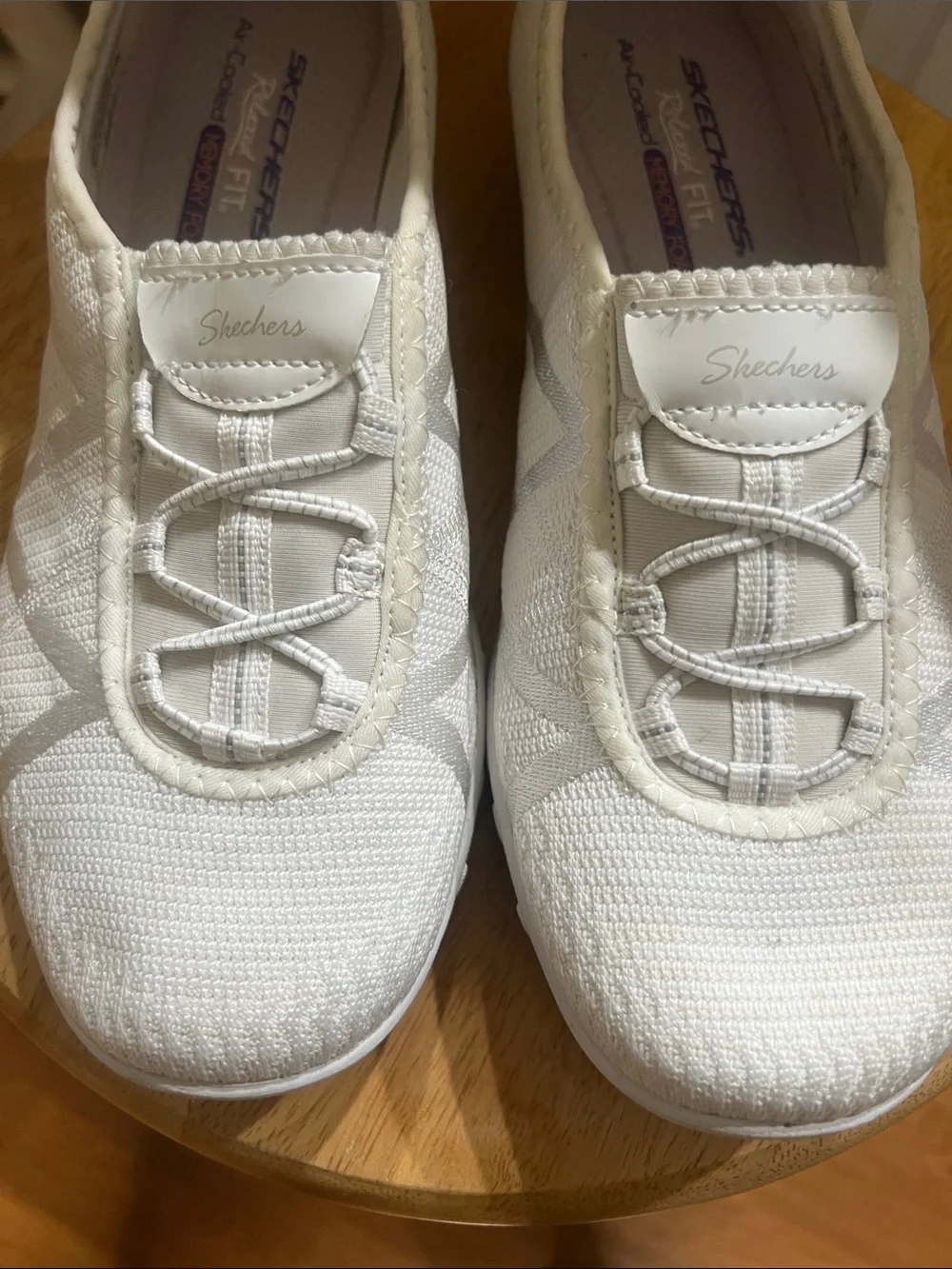 Skechers Women's White Slip-On Knit Sneakers with Memory Foam